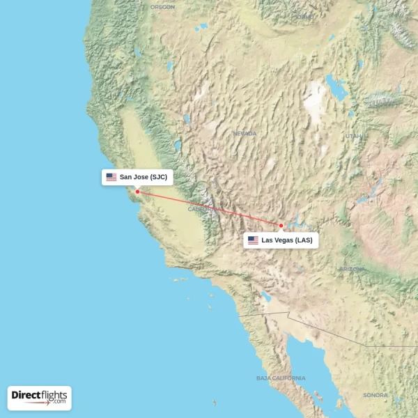 Las Vegas - San Jose direct flight map