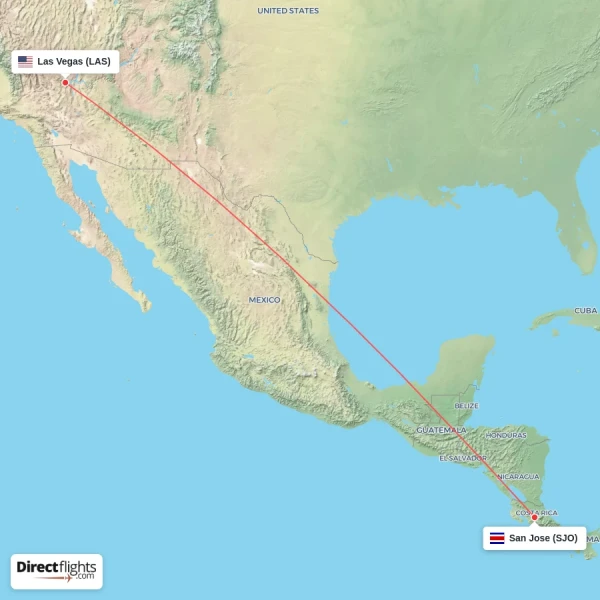 Las Vegas - San Jose direct flight map