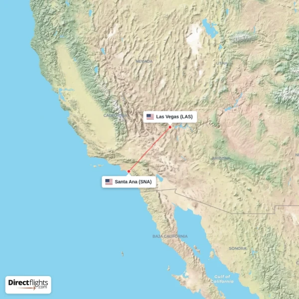 Las Vegas - Santa Ana direct flight map