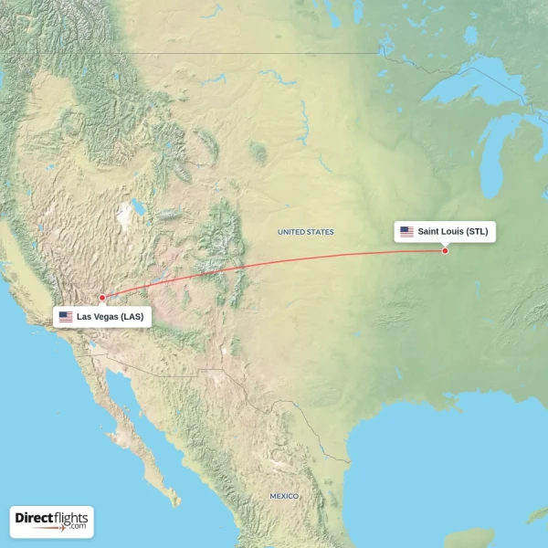 Las Vegas - Saint Louis direct flight map