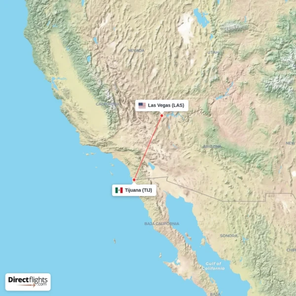 Las Vegas - Tijuana direct flight map