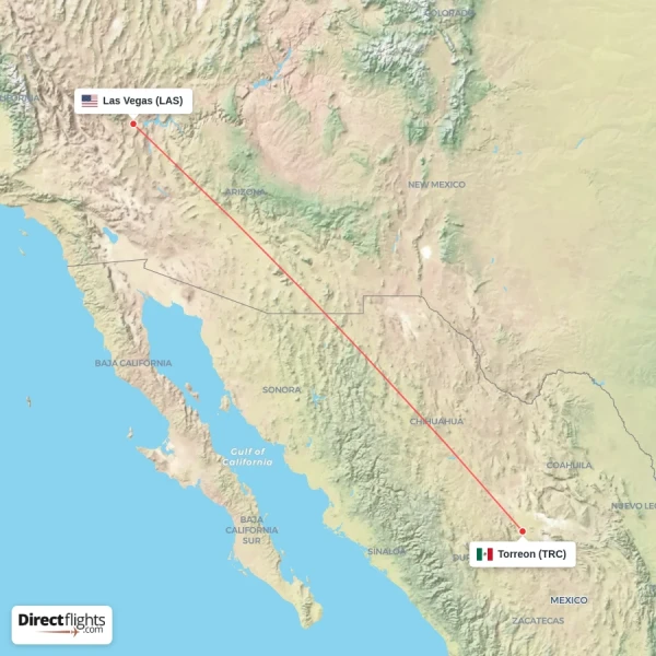Las Vegas - Torreon direct flight map