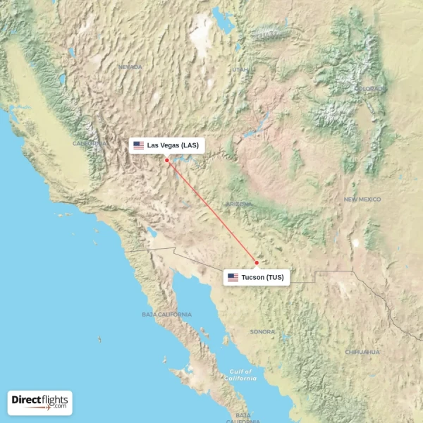 Las Vegas - Tucson direct flight map