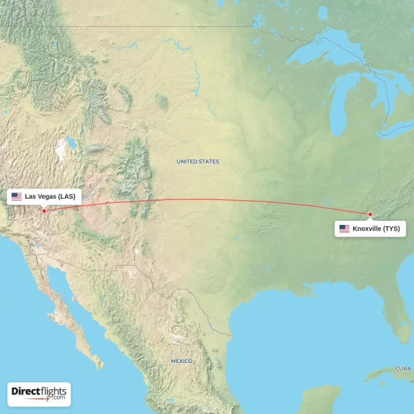 Las Vegas - Knoxville direct flight map