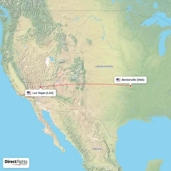 Las Vegas - Bentonville direct flight map