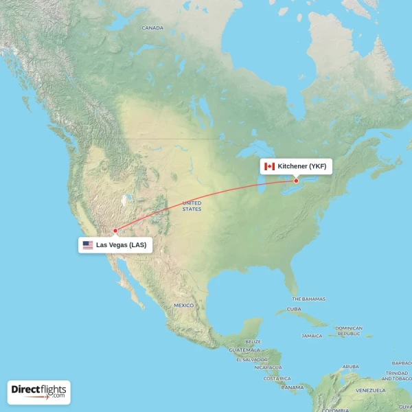 Las Vegas - Kitchener direct flight map