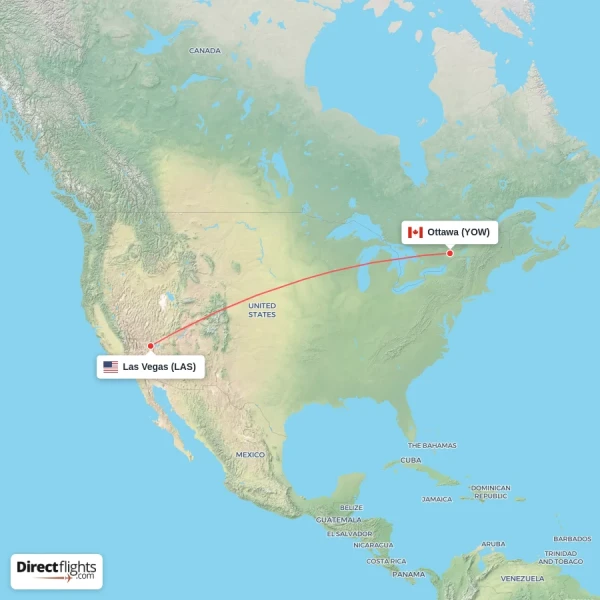 Las Vegas - Ottawa direct flight map
