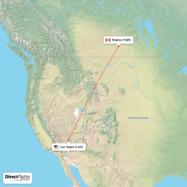 Las Vegas - Regina direct flight map