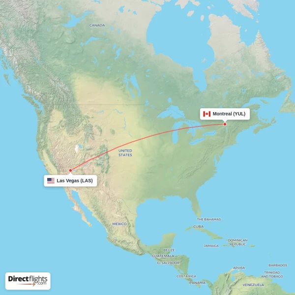 Las Vegas - Montreal direct flight map