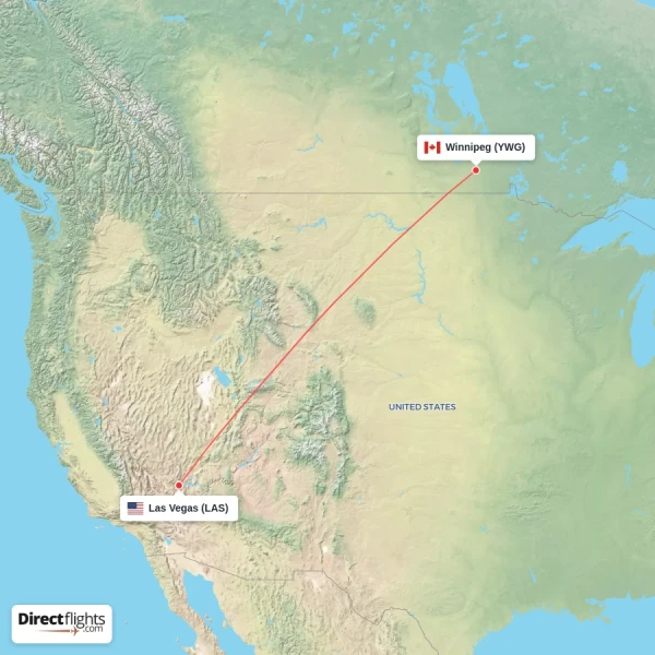 Las Vegas - Winnipeg direct flight map