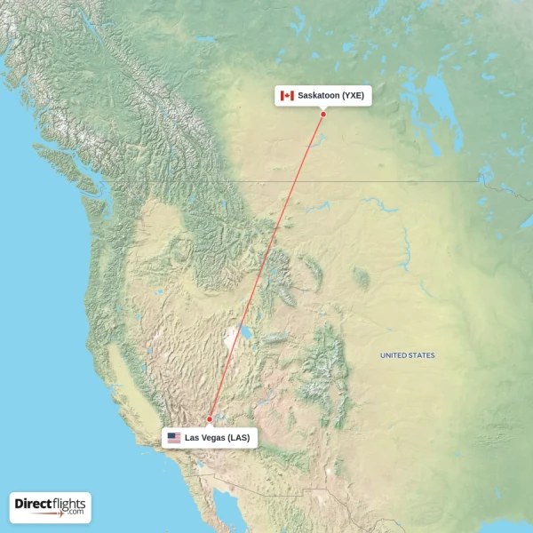 Las Vegas - Saskatoon direct flight map