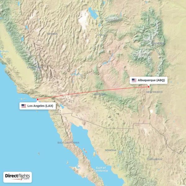 Los Angeles - Albuquerque direct flight map