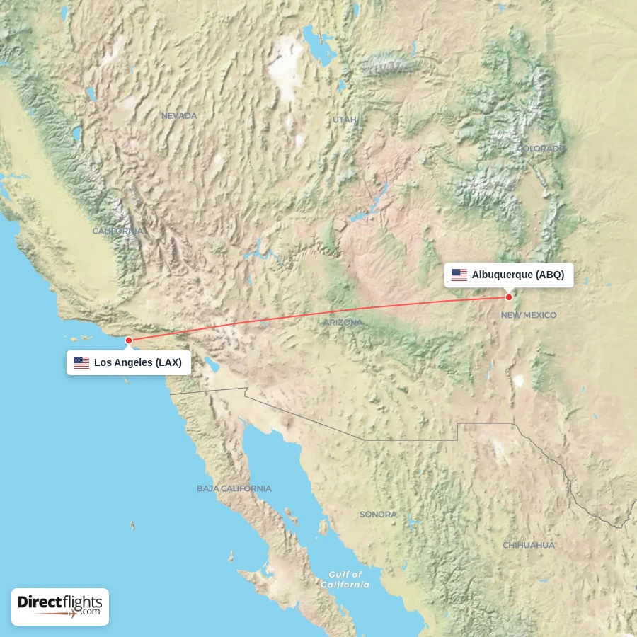 LAX - ABQ route map