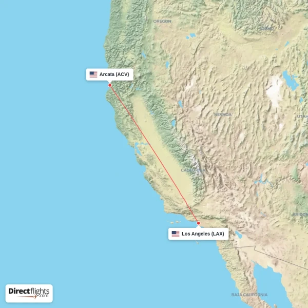 Los Angeles - Arcata direct flight map