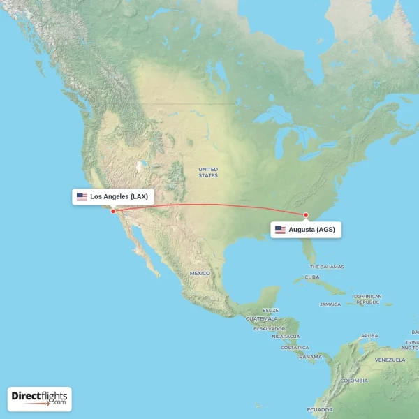 Los Angeles - Augusta direct flight map