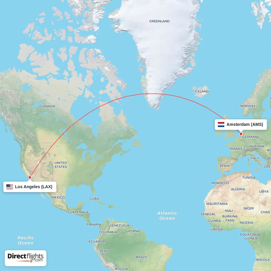 LAX - AMS route map