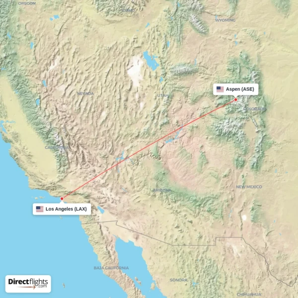 Los Angeles - Aspen direct flight map