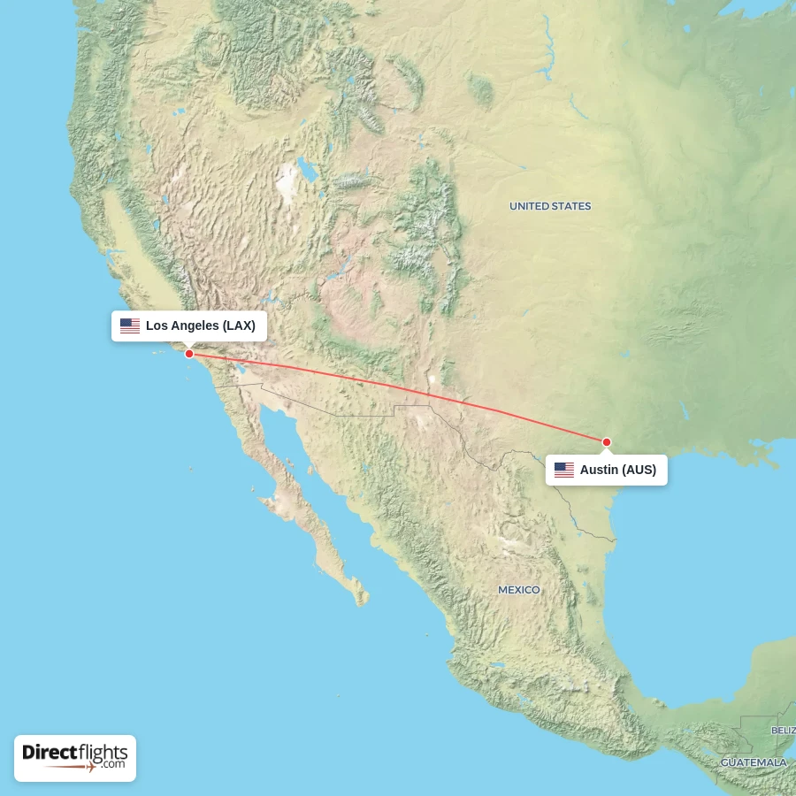 LAX - AUS route map