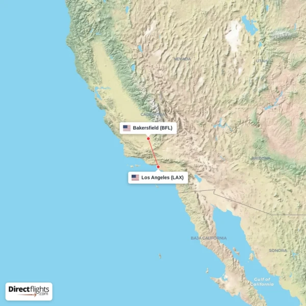 Los Angeles - Bakersfield direct flight map