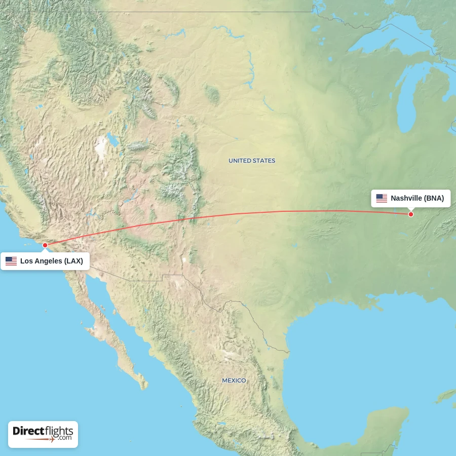 LAX - BNA route map