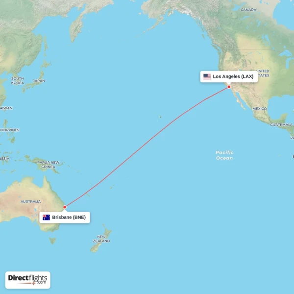 Los Angeles - Brisbane direct flight map