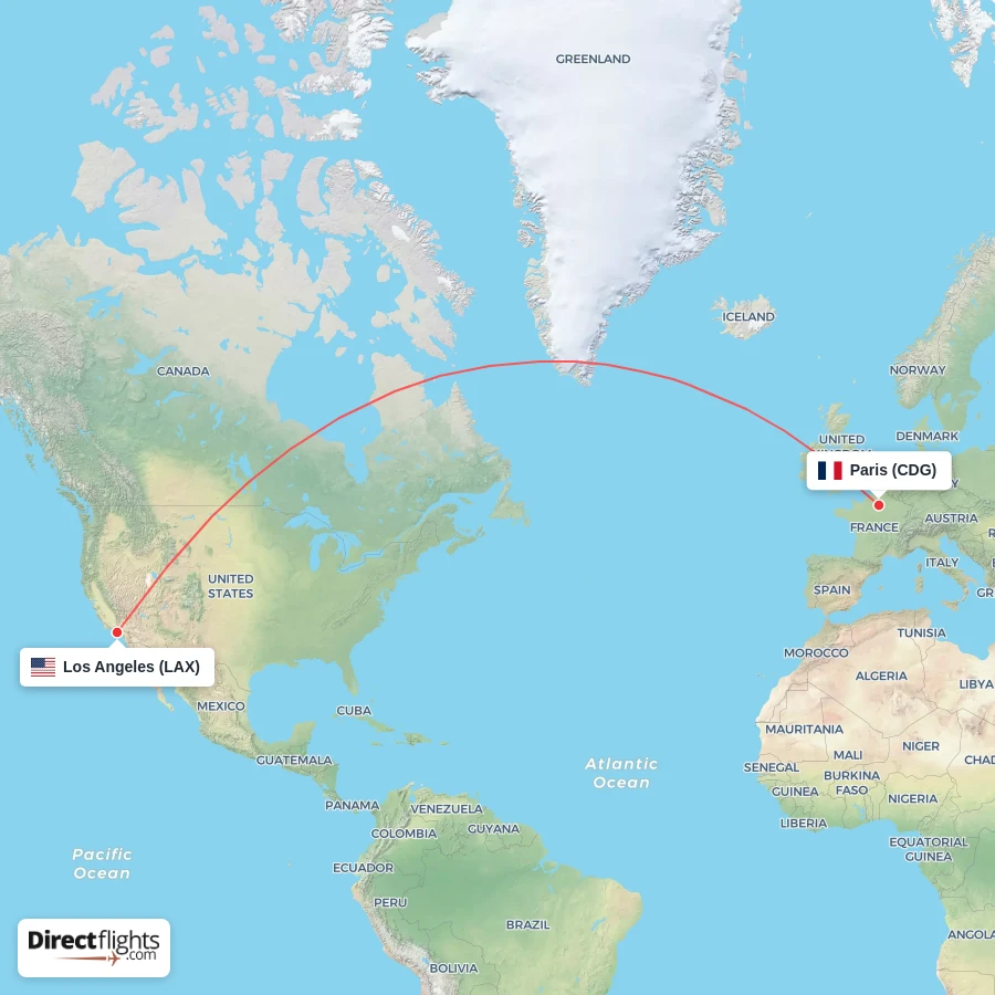 LAX - CDG route map
