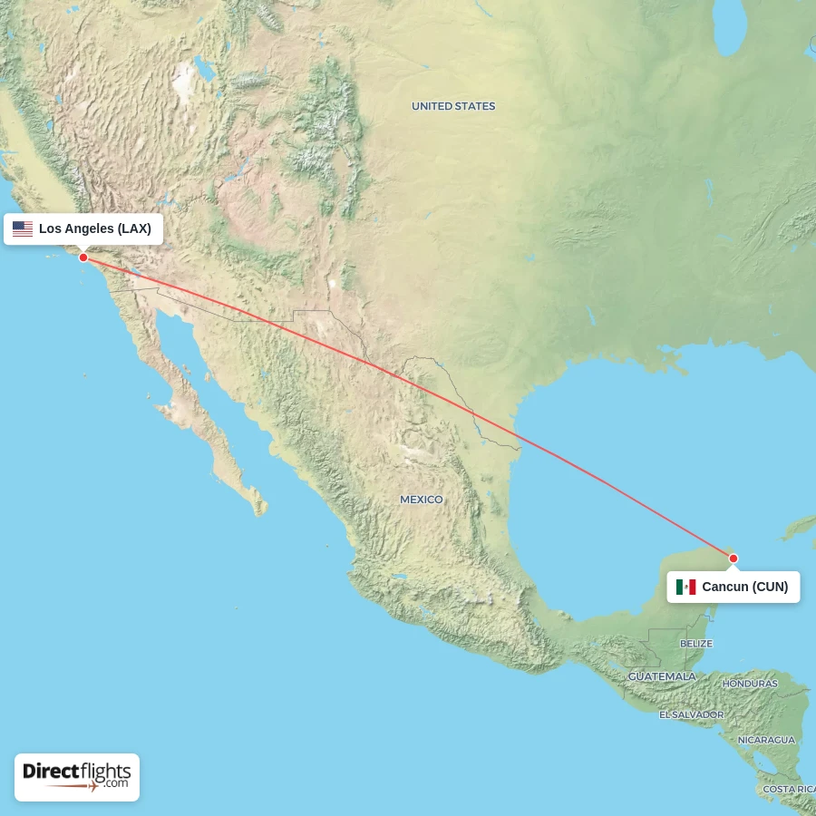 LAX - CUN route map