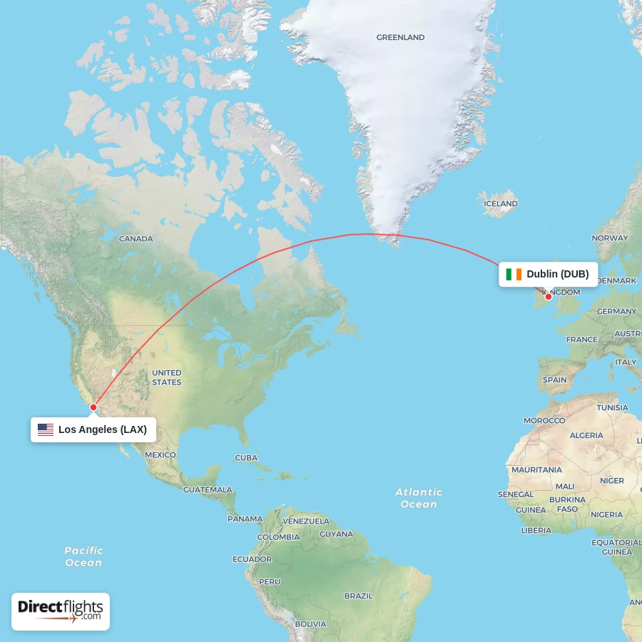 LAX - DUB route map