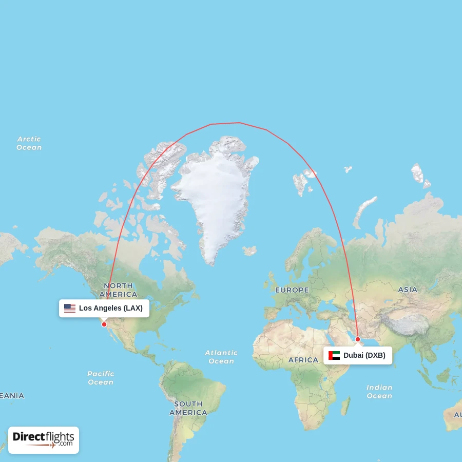 LAX - DXB route map