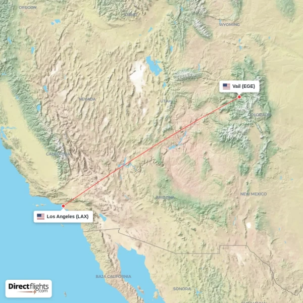 Los Angeles - Vail direct flight map