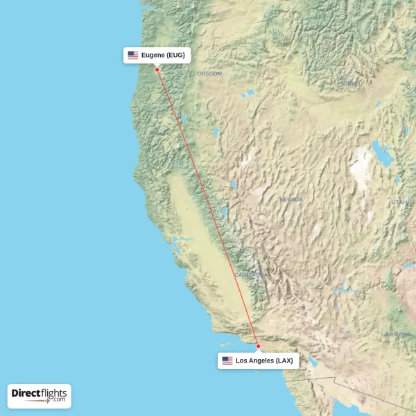 Los Angeles - Eugene direct flight map