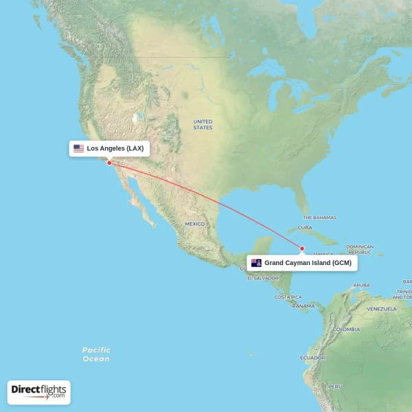 Los Angeles - Grand Cayman Island direct flight map