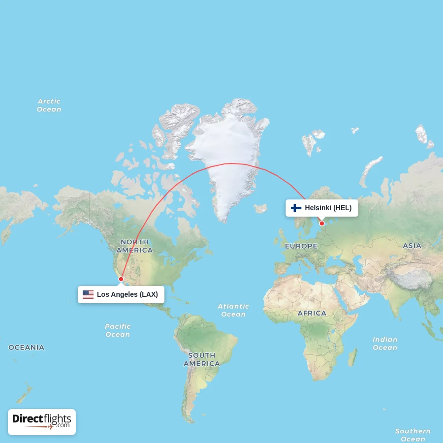 LAX - HEL route map