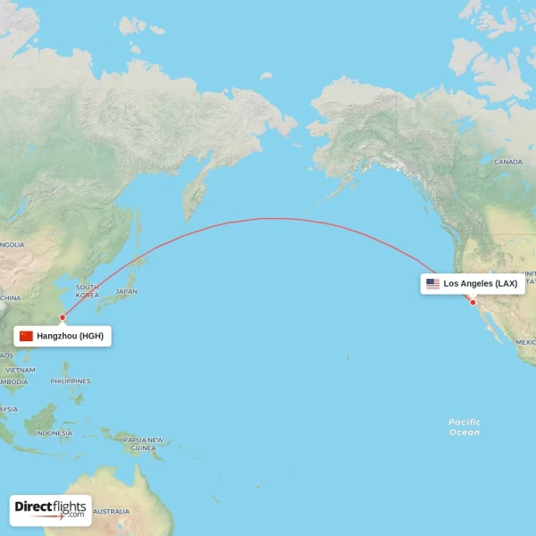 Los Angeles - Hangzhou direct flight map