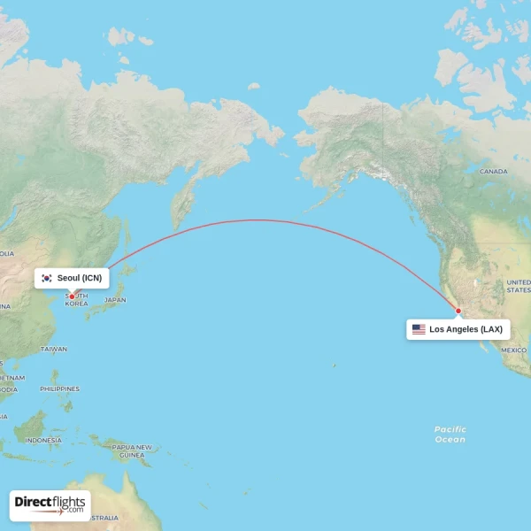 Los Angeles - Seoul direct flight map
