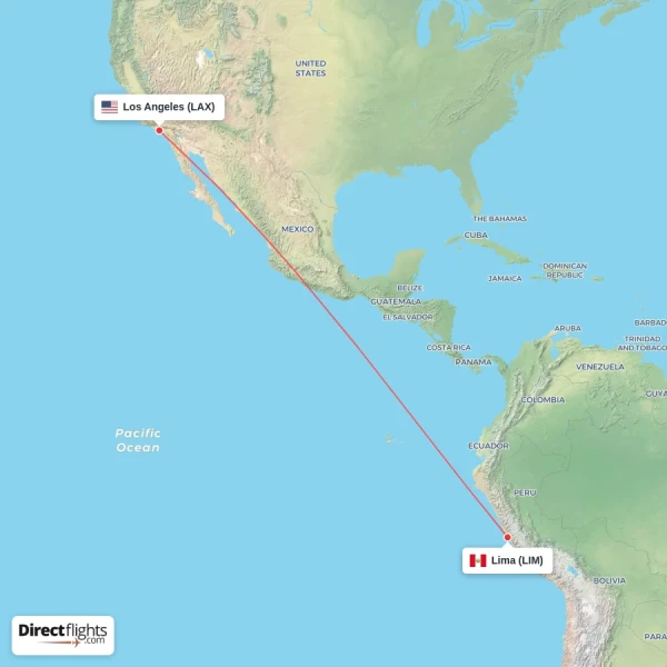 Los Angeles - Lima direct flight map