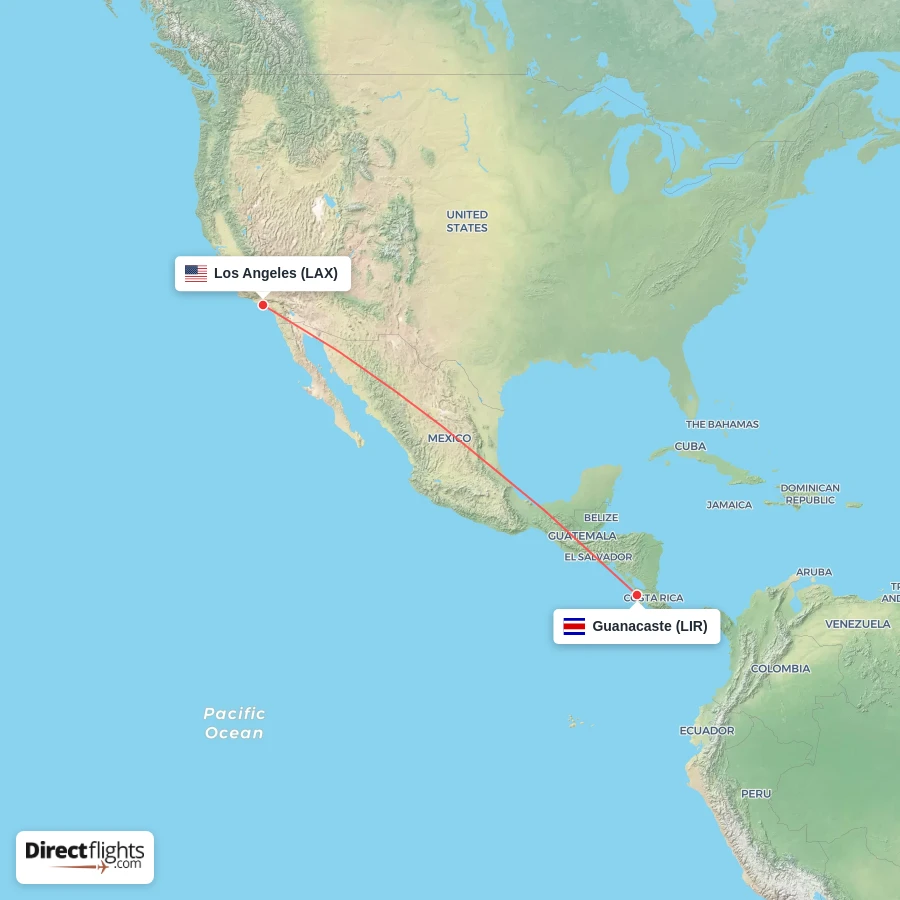LAX - LIR route map