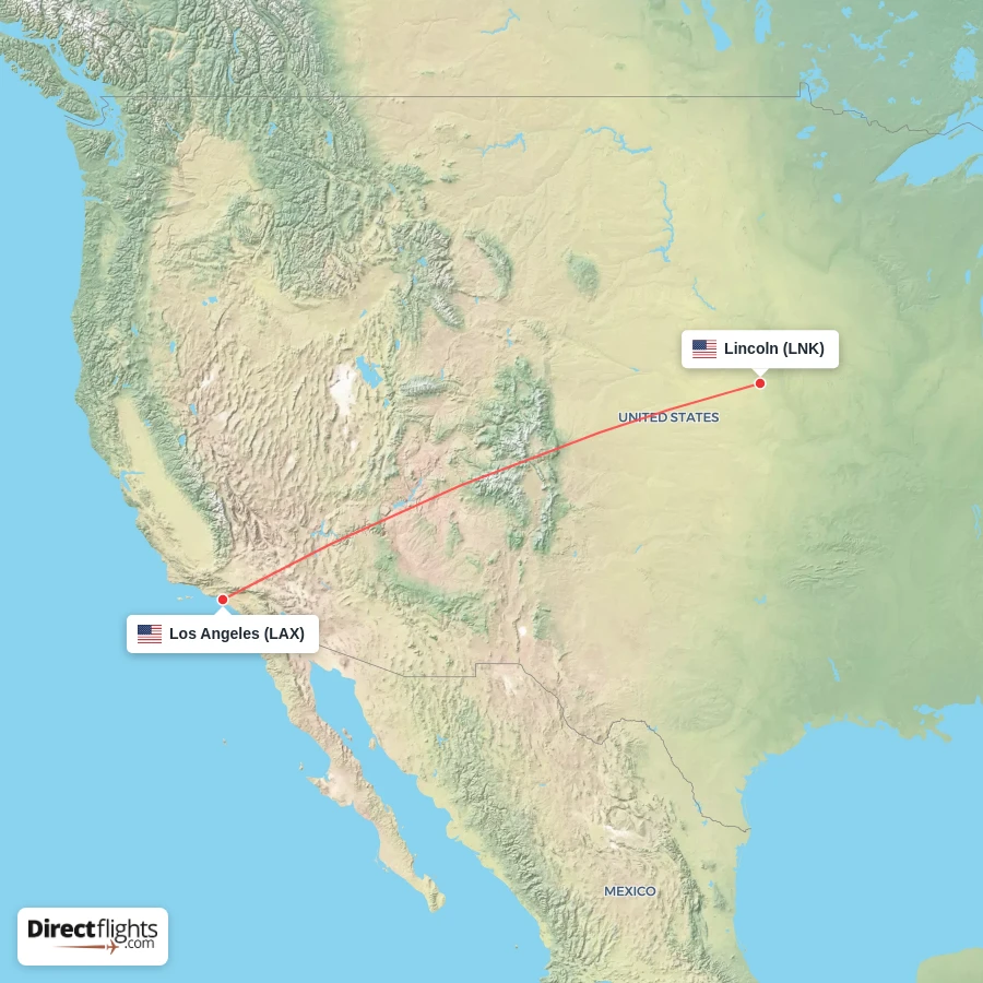 LAX - LNK route map