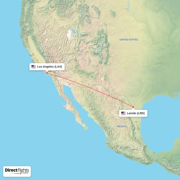 Los Angeles - Laredo direct flight map