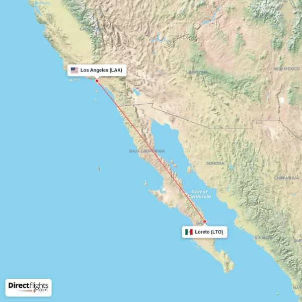 Los Angeles - Loreto direct flight map