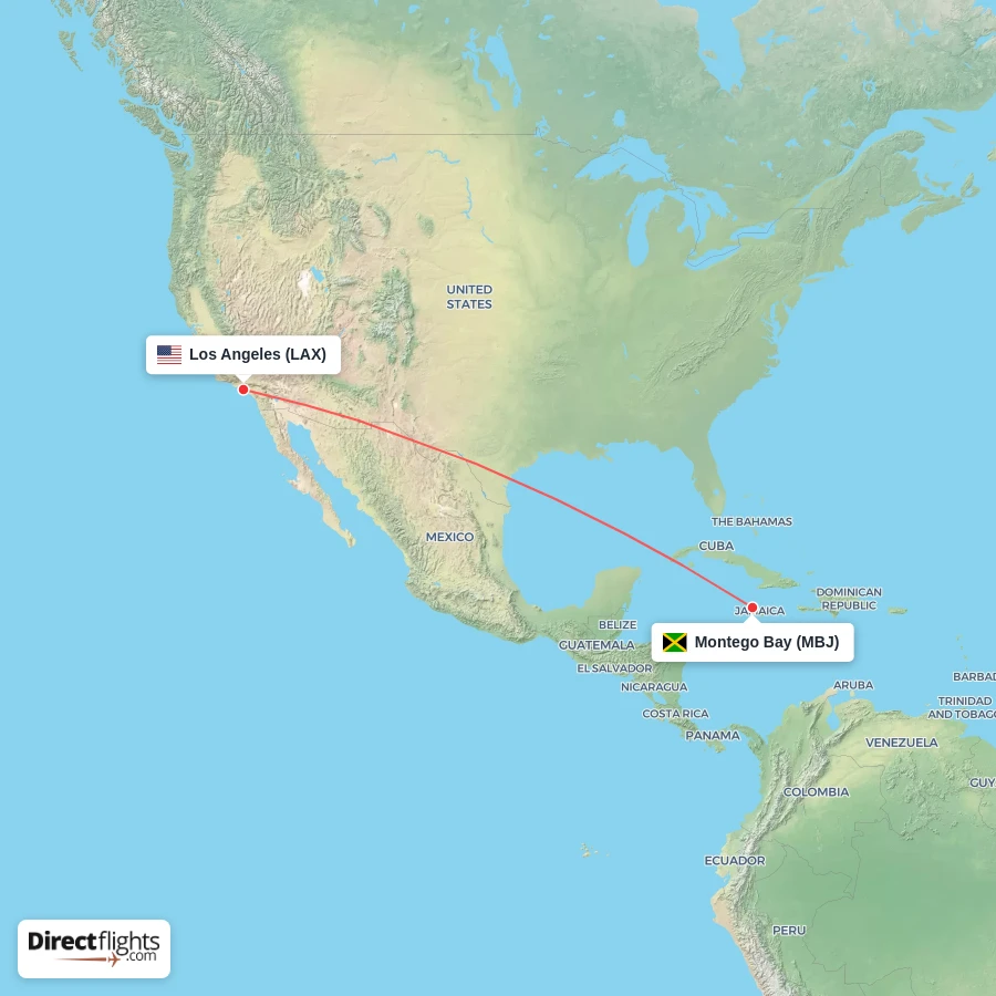 LAX - MBJ route map