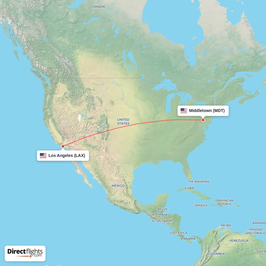 LAX - MDT route map