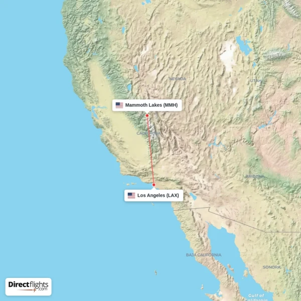 Los Angeles - Mammoth Lakes direct flight map