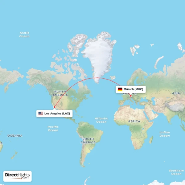Los Angeles - Munich direct flight map
