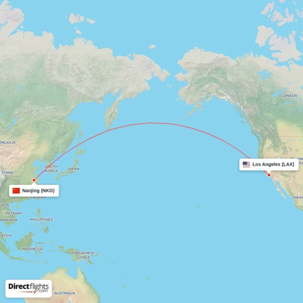 Los Angeles - Nanjing direct flight map