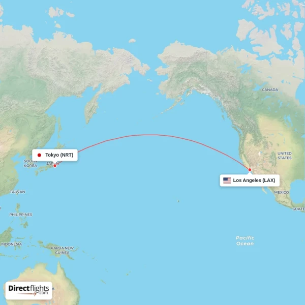 Los Angeles - Tokyo direct flight map