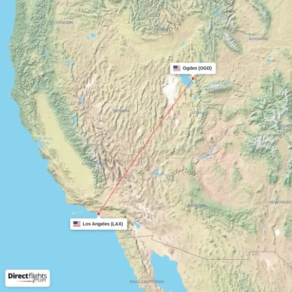 Los Angeles - Ogden direct flight map