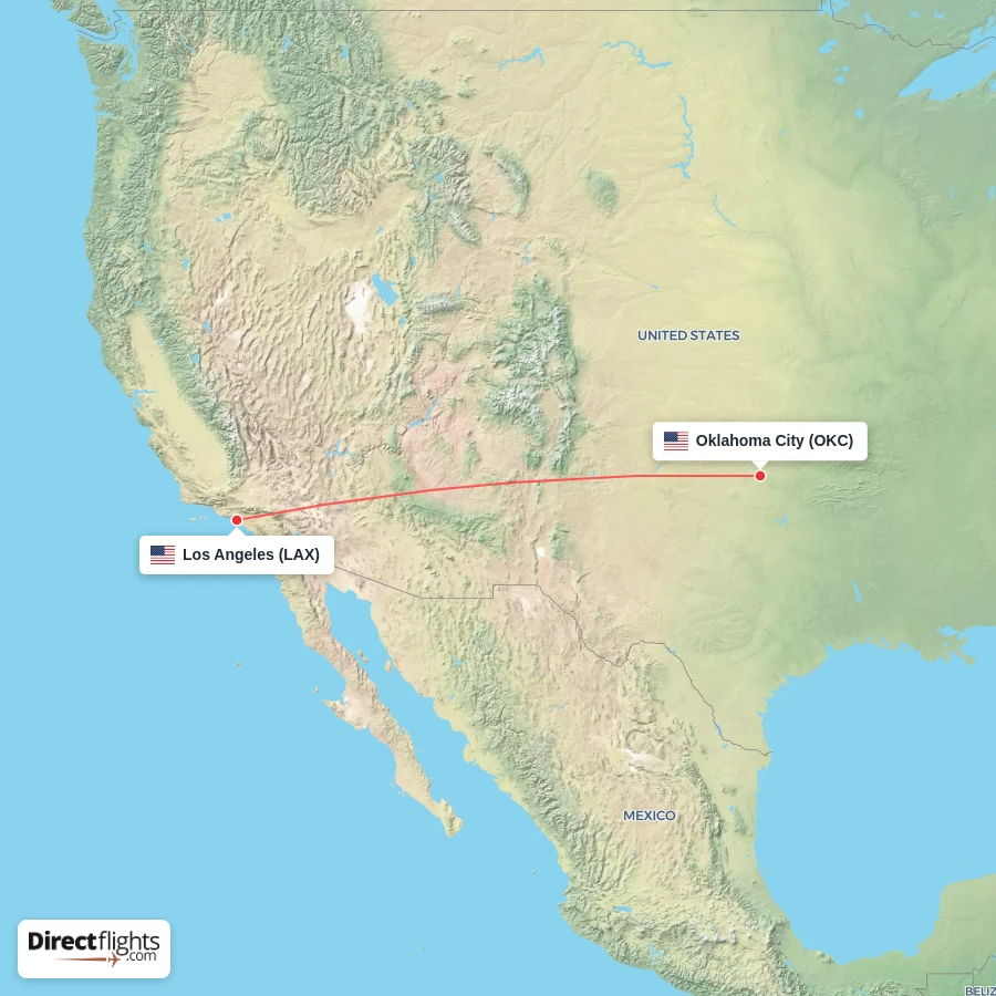 LAX - OKC route map