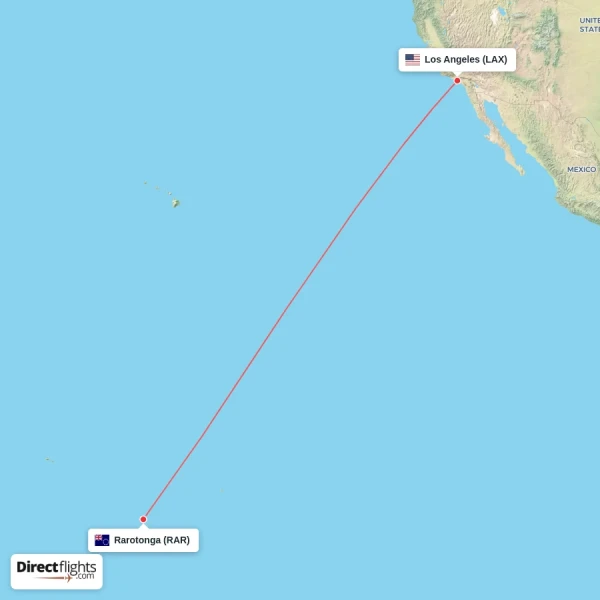 Los Angeles - Rarotonga direct flight map