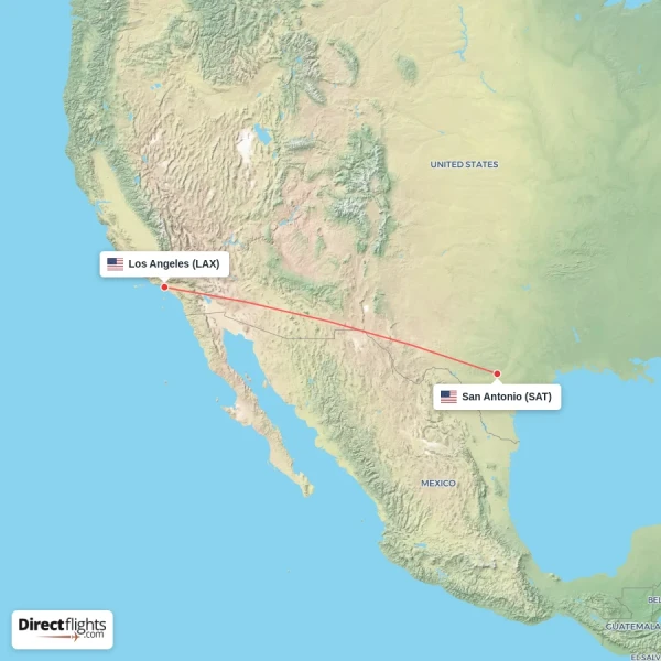 Los Angeles - San Antonio direct flight map